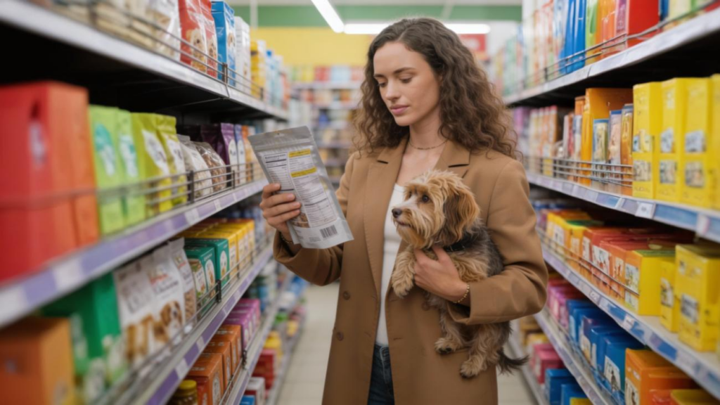 Dona de pet comprando ração